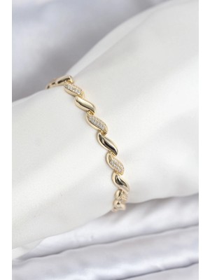 Depozee Gold Renk Sıralı Damla Model Zirkon Taşlı Pirinç Kadın Bileklik