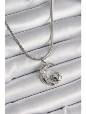 Depozee 316L Çelik Gümüş Renk Italyan Zincir Zirkon Taşlı Halil Figür Kalp Detay Kadın Kolye