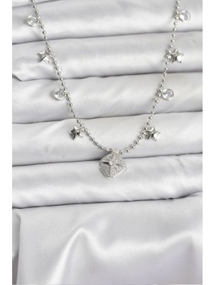 Depozee Pirinç Gümüş Renk Zirkon Taşlı Kutup Yıldızı Model Kadın Kolye