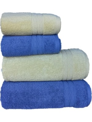 Erteks Havlu Seti 2 Ad 70 x 140 Banyo 2 Ad 50 x 100 El Havlusu Gramajlı Lacivert ve Sarı