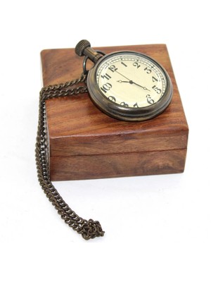 Starseven Ahşap Kutulu Pirinç Köstekli Saat Model 1