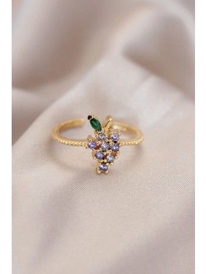 Depozee Ayarlamalı Altın Renk Metal Renkli Zirkon Taşlı Üzüm Yüzük