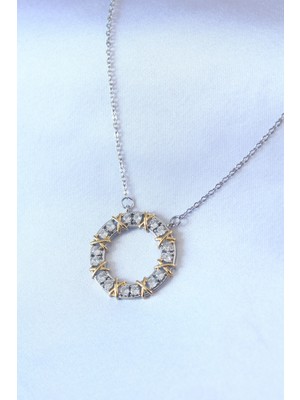 Depozee 316L Çelik Gümüş Renk Zirkon Taşlı Gold Detay Xoxo Kadın Kolye
