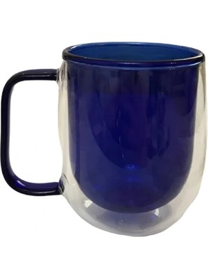 Starseven Çift Cidarlı Cam Kupa Lacivert Renk