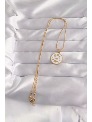 Depozee 316L Çelik Gold Renk Beyaz Mineli Karışık Figürlü Tarot Kolye
