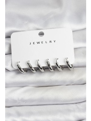 Depozee Gümüş Renk Pirinç Halka Kadın Küpe Seti