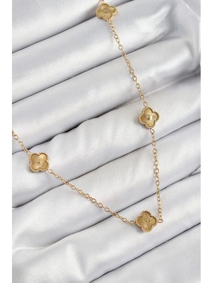 Depozee 316L Çelik Yonca Model Gold Renk Kadın Kolye