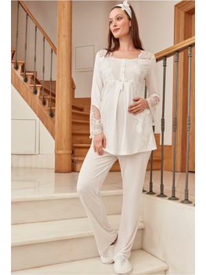 Alec Lingerie By Mecit 5015 Ekru Lohusa Pijama Takımı