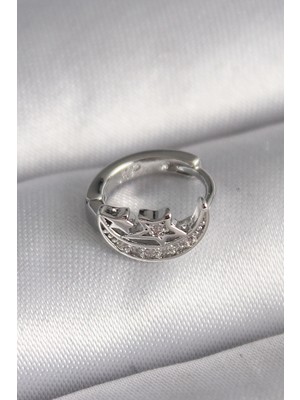 Depozee 316L Çelik Gümüş Renk Zirkon Taşlı Ay Yıldız Model Tragus Piercing