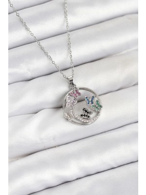 Depozee 316L Çelik Zincir Gümüş Renk Zirkon Taşlı Kelebekli Kadın Kolye