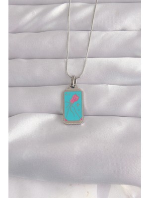 Depozee 316L Çelik Gümüş Renk Mavi Mineli Tarot Kolye