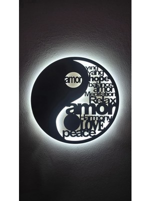 Elert Design Studio Yin Yang Ahşap LED Işıklı Tablo – El Yapımı Lazer Kesim Dekoratif Hediye Lamba