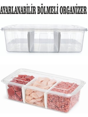 Ovio Ev Yaşam Ayarlanabilir Buzdolabı Düzenleyici  Saklama Kabı Bölmeli Et-Sebze Kapaklı Organizer Derin Dondurucu Kutusu