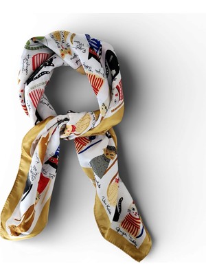 Hedea Renkli Kedilerin Yolu Saten Fular 70X70 cm