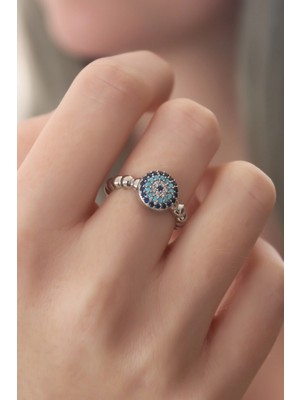 Depozee Gümüş Renk Nazar Boncuk Figür Zirkon Taş Detay Kadın Yüzük