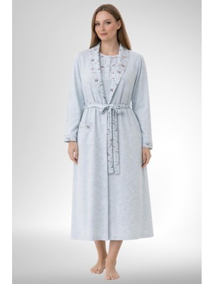 Mecit Pijama Mecit 6313 Mavi Kadın Büyük Beden Sabahlıklı Gecelik Takım