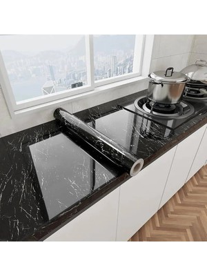 Buğz Siyah Mermer Desenli Yapışkanlı Tezgah Folyosu (3 Mt.x 60 Cm)