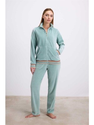 Aesco Kadife Dokulu Uzun Kollu Sweatshirt ve Pantolon Takımı