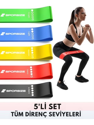 Sporsize %100 Lateks Direnç Bandı – Evde Spor Pilates Fitness – Bacak Kalça Squat Antrenmanı Loop Bant