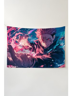 Charmbi Jujutsu Kaisen Duvar Örtüsü – Çok Renkli Anime Temalı Kumaş Oda Dekoru Tapestry