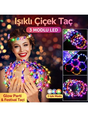 İlk El Grup Ieg™ Renkli LED Çiçek Taç – 3 Işık Modlu Glow Parti Tacı ()