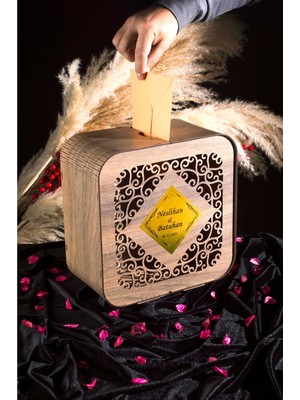 Adenz Ahşap Takı Zarf Kutusu - Kişiye Özel / Düğün Nişan Söz Kına Gecesi Sünnet Vb.
