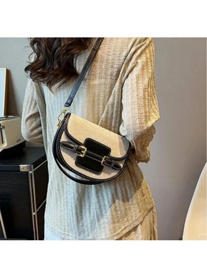 Özüm Takı Çanta Kadın Hasır Desenli Siyah Omuz Kol ve El Çantası