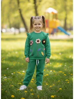 ruhaay Kız Çocuk Nakış Çiçek Detaylı Uzun Kollu Mevsimlik Alt Üst Takım