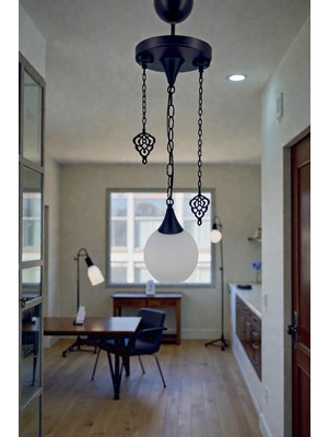 Özbak Avize Osmanlı Motifli Tekli Siyah Sarkıt Avize | Opak Cam | Klasik & Modern Dekoratif Aydınlatma