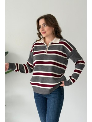 Kanoğlu Ticaret Kanoğlu Çizgili Polo Yaka Triko Kazak