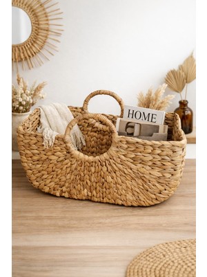 Dekorasyaa Hasır Kulplu Çok Amaçlı Sepet - Çanta - Organizer - 48X27X20CM