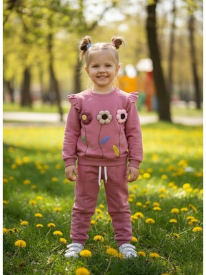 ruhaay Kız Çocuk Nakış Çiçek Detaylı Uzun Kollu Mevsimlik Alt Üst Takım