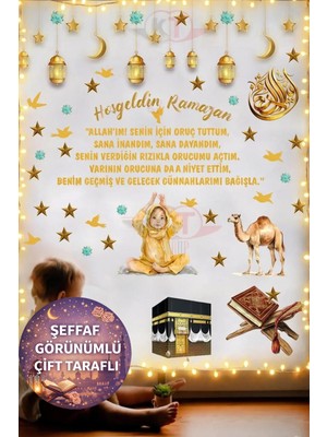 Kt Grup Şeffaf Görünümlü Çift Taraflı Ramazan Ayı Hoşgeldin Ramazan Kaligrafik Cam Duvar Süsleri Mega Boy Sticker Seti