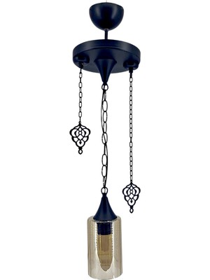Özbak Avize Osmanlı Motifli Tekli Siyah Avize | Bal Silindir Camlı Sarkıt | Modern & Klasik Dekoratif Aydınlatma