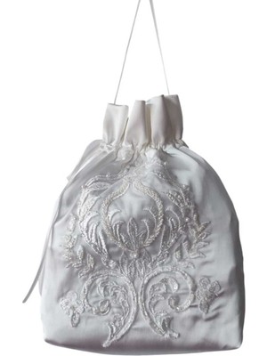 Moda Nur Gelin Kına Takı Kesesi,takı Çantası,kırık Beyaz Renk, Fransız Dantelli, Gelin Takı Kesesi