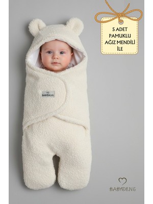Babyden's 0-12 Ay Welsoft Peluş Bebek Dış Kundak ,uyku Tulumu ,ayıcık Kulaklı Içi %100 Pamuk Astarlı Battaniye