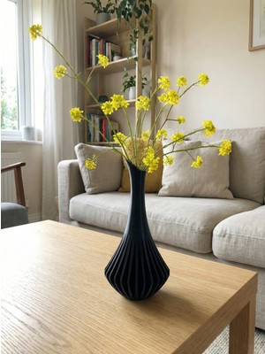 Alvina Atölye Wave Kuru Çiçek Vazosu - Siyah Dekoratif Vazo - 23CM - Bioplastik