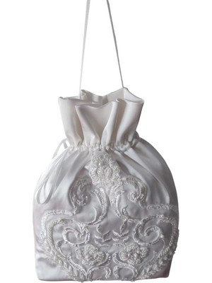 Moda Nur Gelin Kına Takı Kesesi,takı Çantası,kırık Beyaz Renk Gelin Takı Kesesi. Fransız Dantelli