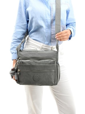 Duomino Klinkır Çok Cepli Suya Dayanıklı Gri Krinkıl Omuz Çantası / Postacı Çanta