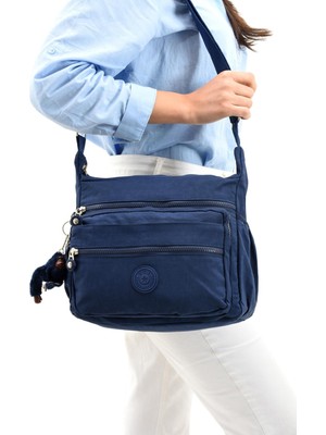 Duomino Klinkır Çok Cepli Suya Dayanıklı Lacivert Krinkıl Omuz Çantası / Postacı Çanta