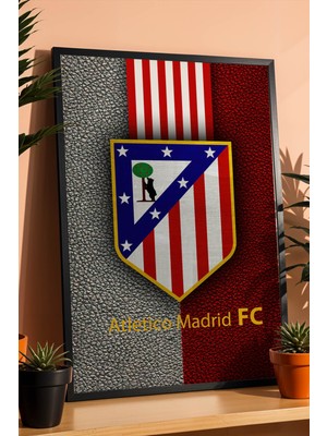 Atletico Madrid Logolu Premium Tasarım Çerçeveli Tablo - Ispanya Efsanesi Futbol Duvar Dekoru