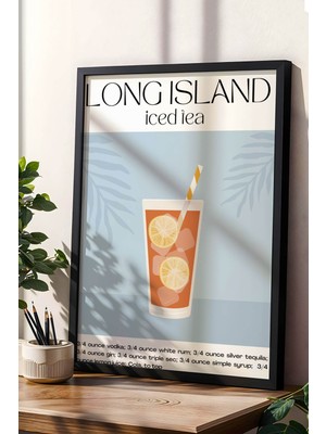 Long Island Temalı Renkli Çerçeveli Tablo | Modern Mutfak ve Bar Duvar Dekoru