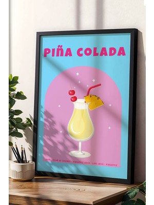 Pina Colada Temalı Renkli Çerçeveli Tablo | Modern Mutfak ve Bar Duvar Dekoru