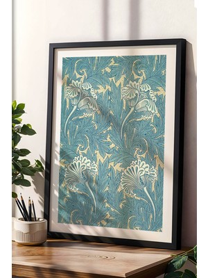 William Morris Anemone Dağ Lalesi Desenli Çerçeveli Tablo Şık Vintage Dekoratif Viktorya Serisi