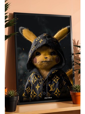 Pikachu Like A Boss Motivasyon Tablosu Lüks Tasarım Finans Serisi Çerçeveli Ofis Duvar Dekoru
