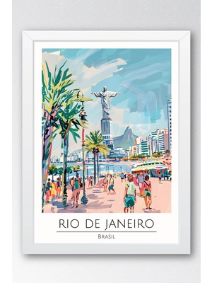 Brezilya Rio De Janeiro Temalı Çerçeveli Tablo Travel Serisi Modern Illüstrasyon Duvar Dekoru