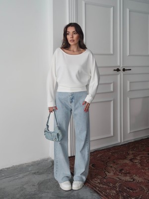 Mars Beyaz Kayık Yaka Modal Kumaş Bluz