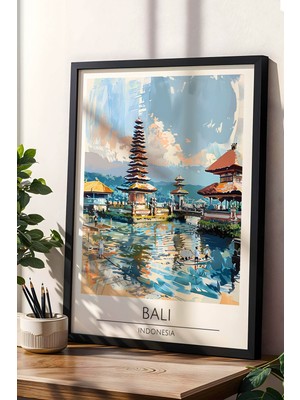 Endonezya Bali Temalı Çerçeveli Tablo Travel Serisi Modern Illüstrasyon Egzotik Duvar Dekoru