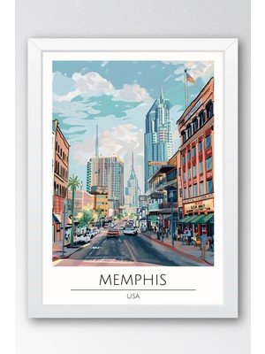 Abd Memphis Temalı Çerçeveli Tablo Travel Serisi Modern Illüstrasyon Şehir Duvar Dekoru