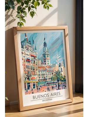 Arjantin Buenos Aires Temalı Çerçeveli Tablo Travel Serisi Modern Illüstrasyon Duvar Dekoru